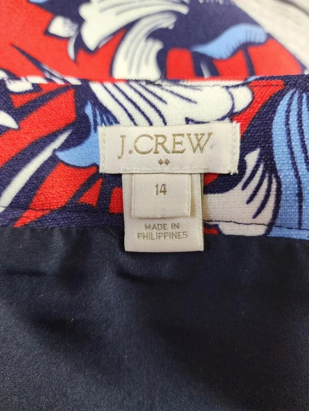 J. Crew Floral Pencil Skirt Size 14 Blue White Red Career Office Americana Bold - Picture 4 of 8